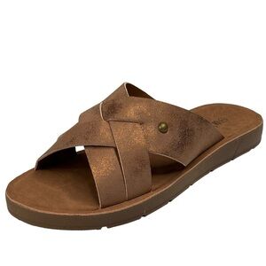 Olivia Miller Bronze Woven Fisherman’s Sandals with One Round Stone Size 7 NEW